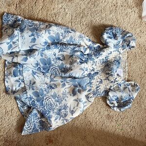 Floral Blue and White Kids Casual Dress
